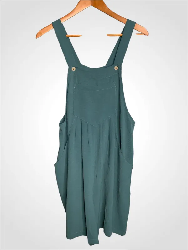 Grecerelle Sleeveless Teal Pinafore Romper with Front & Side Pockets- Medium - Image 2