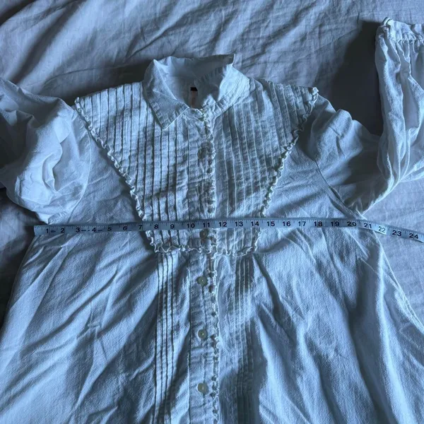 Free People Cherry Mini Dress S Optic White Pintuck Ruffle Oversized Boho - Image 7