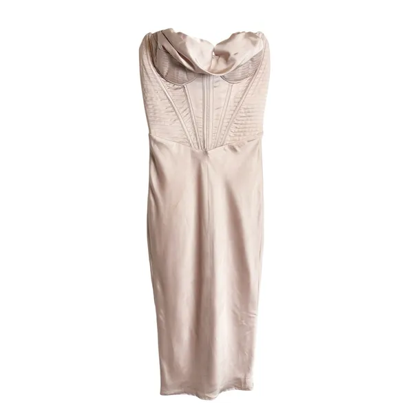 House of CB Myrna Crystal Satin Cowl Corset Sleeveless Midi Slip Dress Small - Image 4