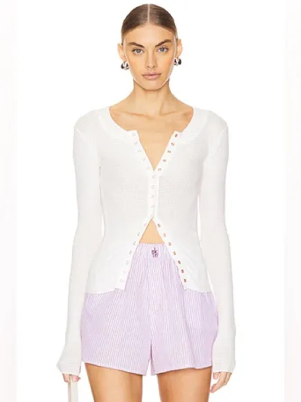 Free People Going Places Cardi waffle knit Ivory Intimately FP long sleeve top - Image 5