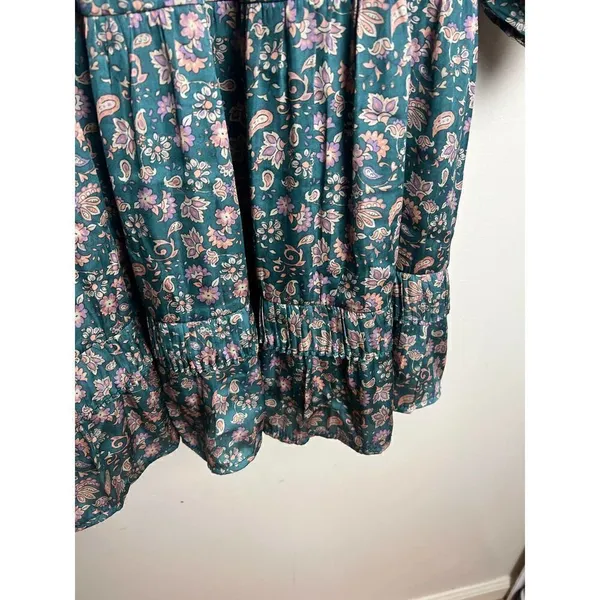 Anthropologie Current Air Tiered Green and Pink Floral Mini Dress Sz. S - Image 5