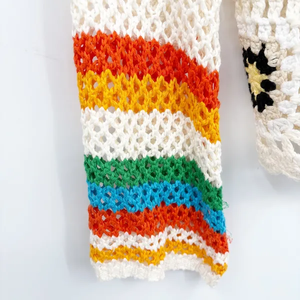 Womens Boho Granny Square Rainbow Crochet Festival Open Knit Cardigan Size S‎ - Image 3