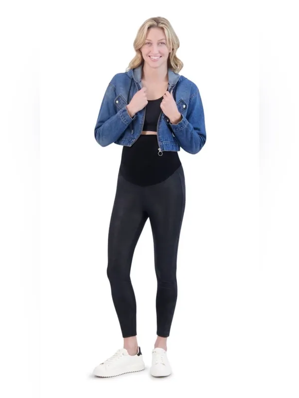 Time and Tru Black Faux-Leather Maternity Leggings - Image 2