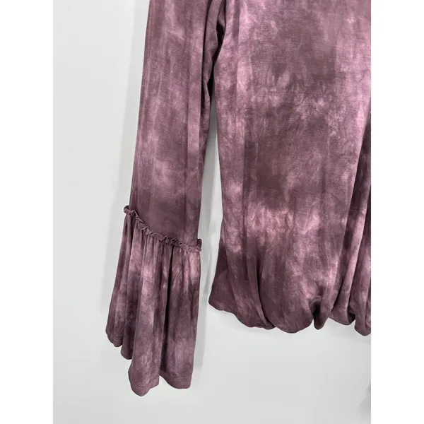 American Eagle Tie Dye‎ Boho Top Sz XS Purple Festival Hippie Gypsy Bell Sleeve - Image 3