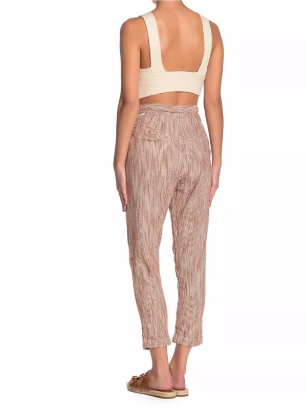 FREE PEOPLE Caraway Tapered Striped Cotton Pants Size 4 NWT Boho Coastal Casual - Image 2
