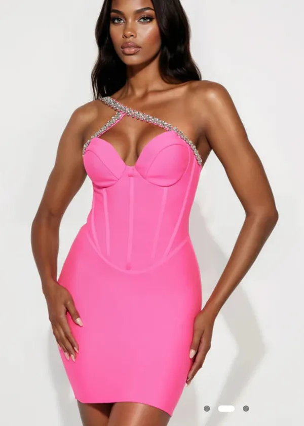 Rhinestone pink bandage dress - Image 2