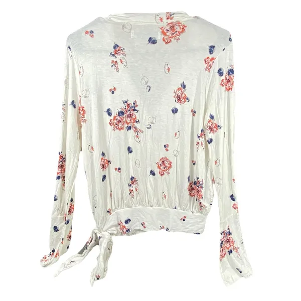 NWT Abercrombie & Fitch Women's White Floral Long Sleeve Top‎ Small Wrap Tie - Image 3