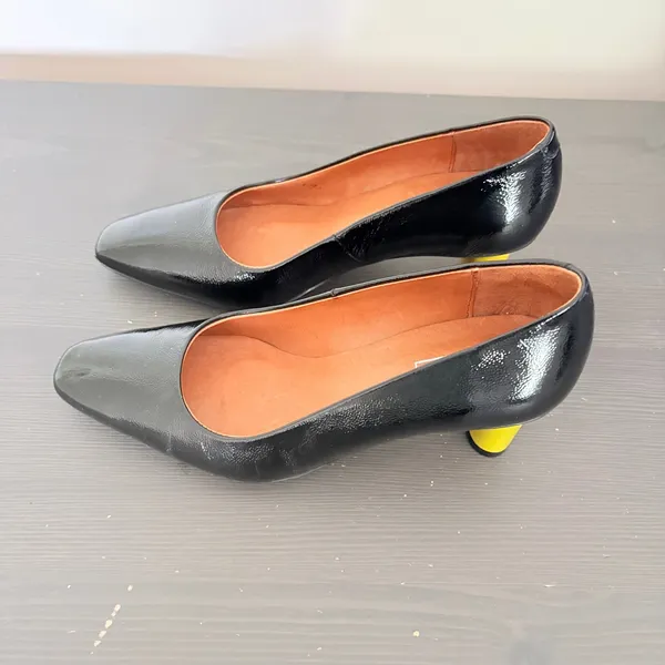 Ethem Pumps Block Heel 38 Black Patent Leather Made in Spain Mod Square Toe - Image 12