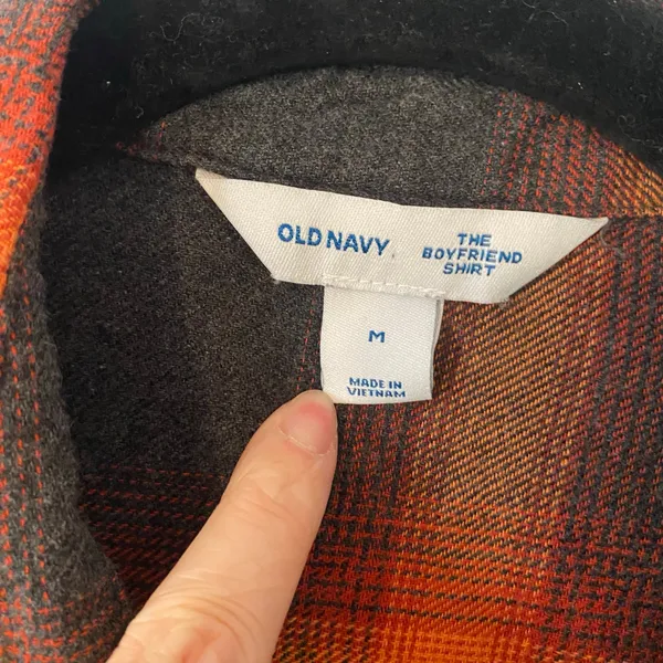 Old Navy Evermore Flannel The Boyfriend Shirt Orange Black Plaid Women's Medium - Image 2