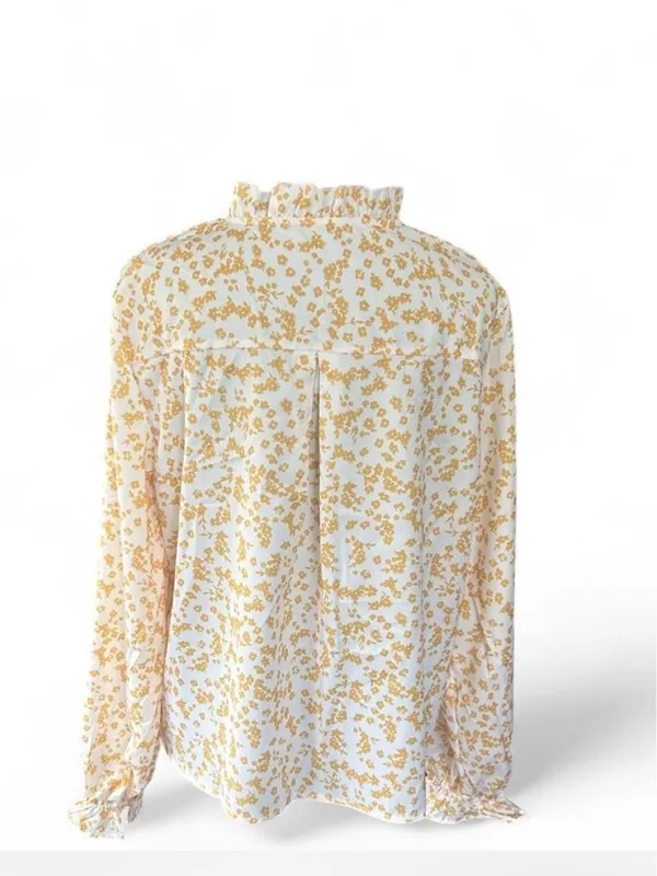 Yellow floral polyester blouse with ruffle sleeves, size L White Size L - Image 3