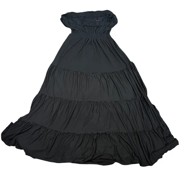 Pure Energy Maxi Dress Womens 1X Black Off Shoulder Tiered Smocked Boho - Image 5