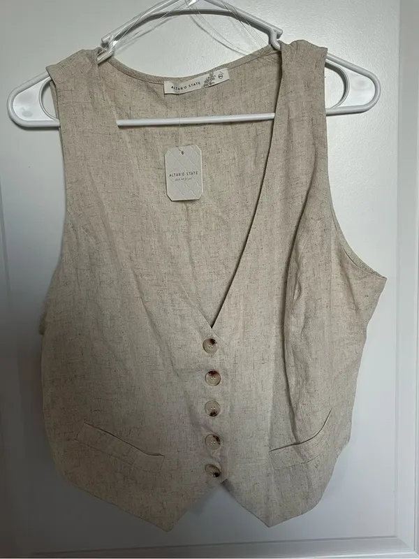 NEW Altar’d State Ivory Linen Blend Button Vest Top Size XXL NWT - Image 2