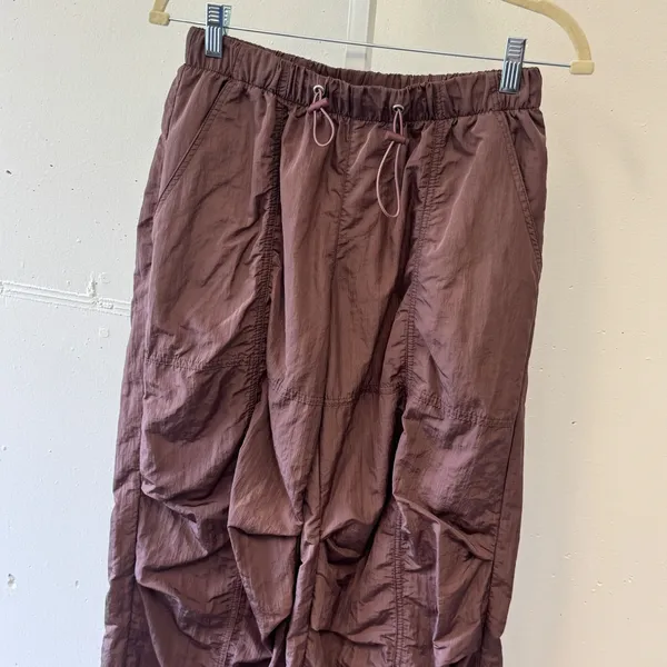 PacSun Mauve Brown Nylon Parachute Pants Wide Leg Streetwear MB7338 Small - Image 5