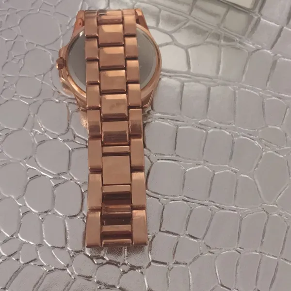 Rose gold watch with crystal encrusted face. - Image 3