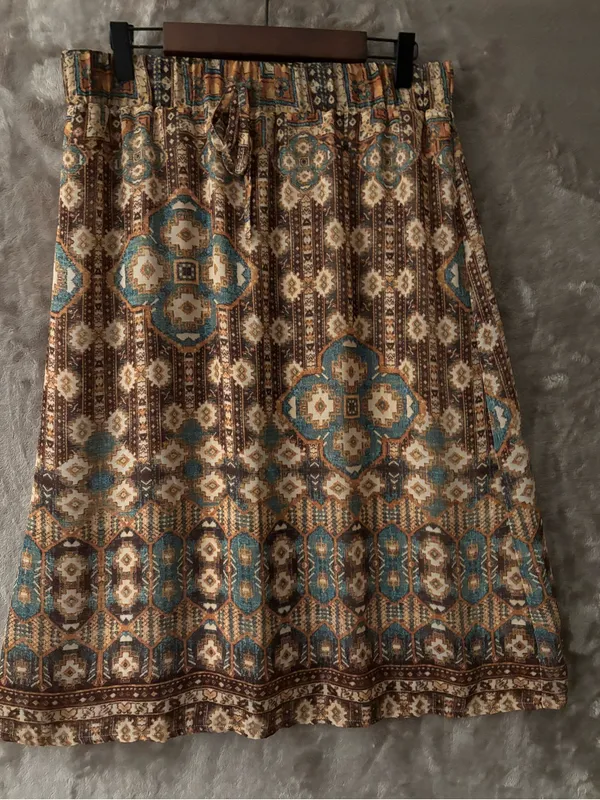 Lapis Geometric Pattern Midi Skirt Women’s Size L Brown and Teal - Image 4