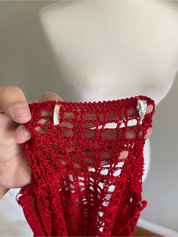 Red Crochet Beaded Cami Tank Top Size M - Image 7
