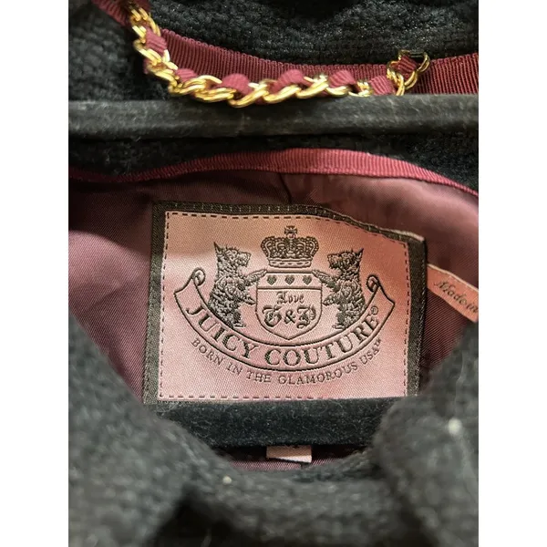 Juicy Couture Black Double-Breasted Wool‎ Blend Peacoat With Gold Buttons - Image 4