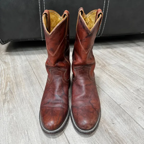 Justin‎ Womens L3163 Leather Roper Boots Brown Western Round Toe Size 6 B - Image 3