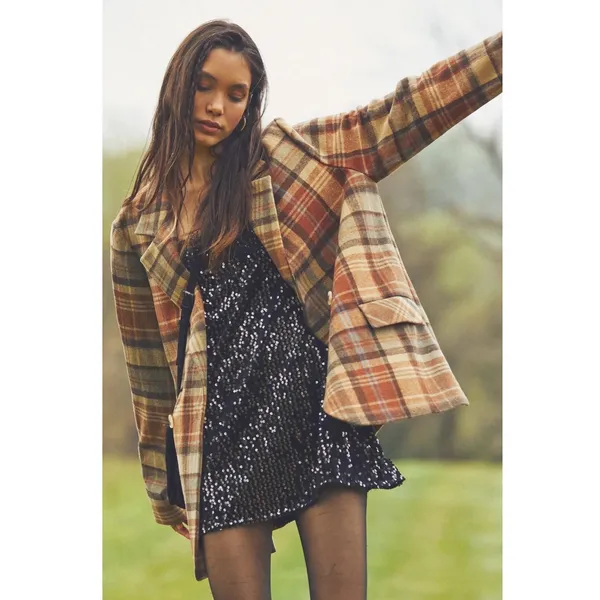 Free People Wool Mari Tartan Plaid Blazer Winter Wheat Small Dark Academia - Image 3