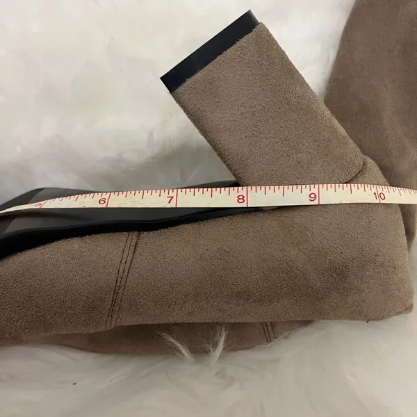 Over the knee stretch vegan suede heeled boots tan - Image 6