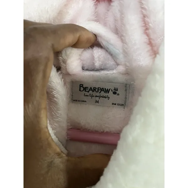 Bear Paw Pink Plush Hooded Sherpa Trim Robe, Women's M Two Pockets Belted NWT - Image 7