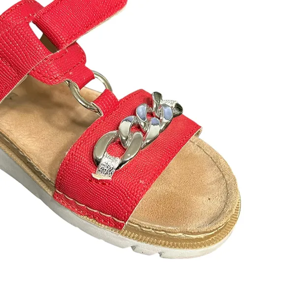 Inblu Shoes Womens Size US 7.5 Red Slide Sandals Chain Leather Footbed Slip On - Image 9