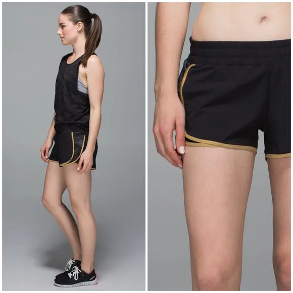 Lululemon Super Squad Short Black Gold Size 6 Run Gym 3" Gym Run Walk - Image 2