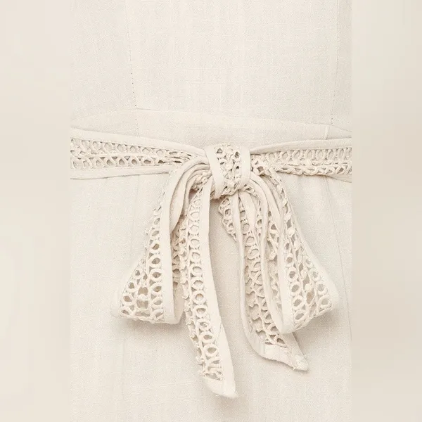 Hello Molly Follow My Lead Linen Mini Dress Sz Small‎ Beige Flare Sleeve NEW - Image 6
