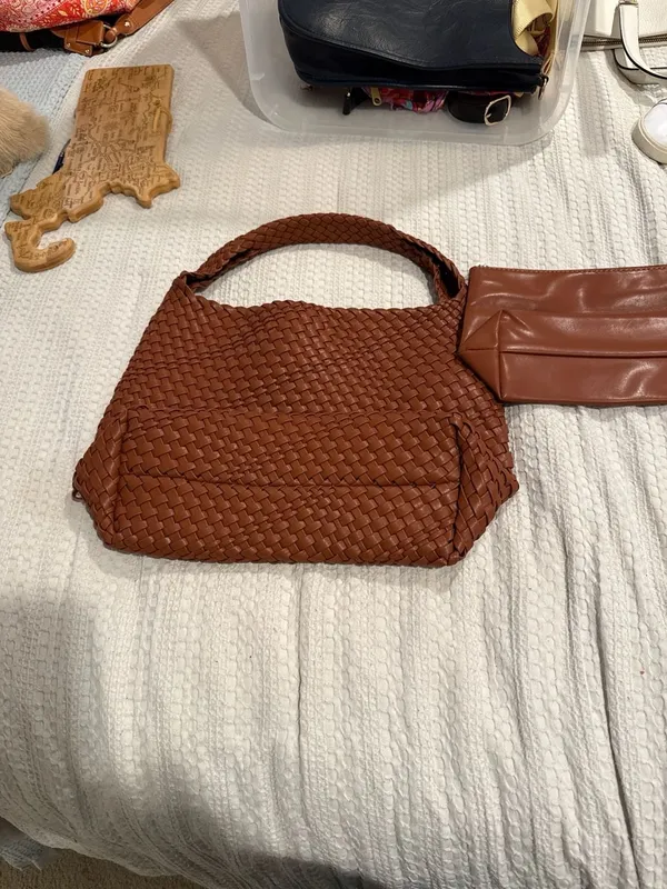 Vegan Leather Hand-Woven Tote Handbag - Image 3