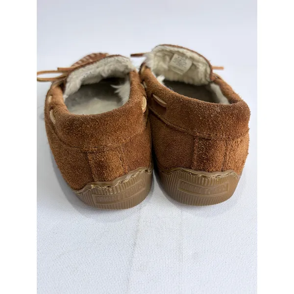 Minnetonka‎ Brown Suede Shearling Lined Moccasins Leather Laces Women's 6 - Image 8