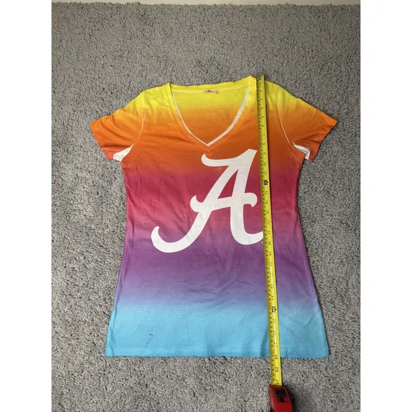 Alabama Crimson Tide Women's Large Rainbow Ombre Tie Dye V-Neck T-Shirt - Image 3