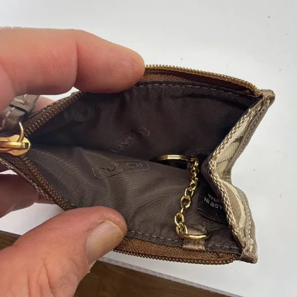 Coach Mini Skinny Brown Signature C Canvas Coin Case - Image 5