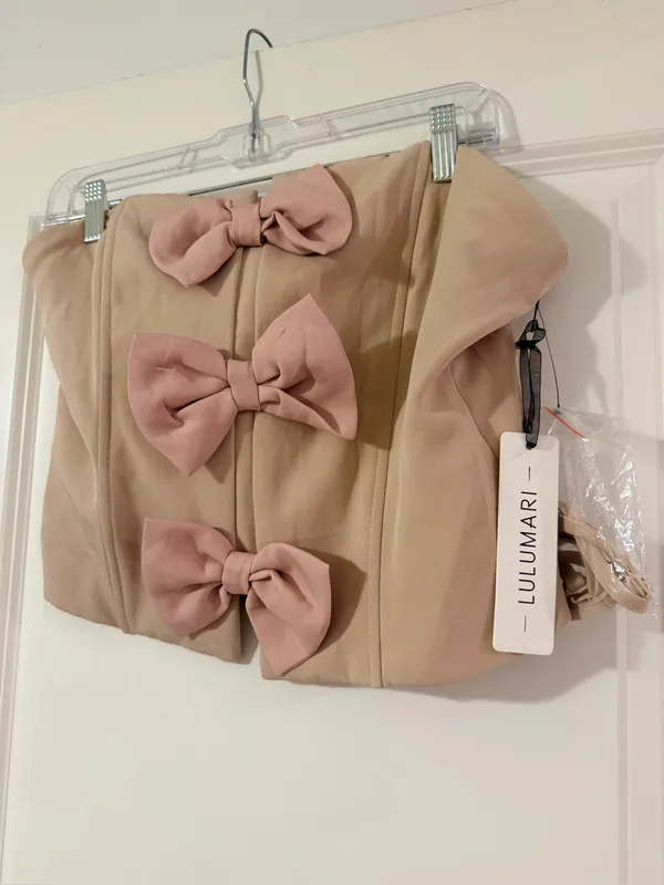 Lulumari Taupe corset with Blush Pink Bow Details - Image 2
