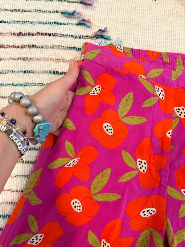 Compañía Fantástica Womens Printed Floral Wide Leg Pants Pink Orange Multi Boho - Image 10