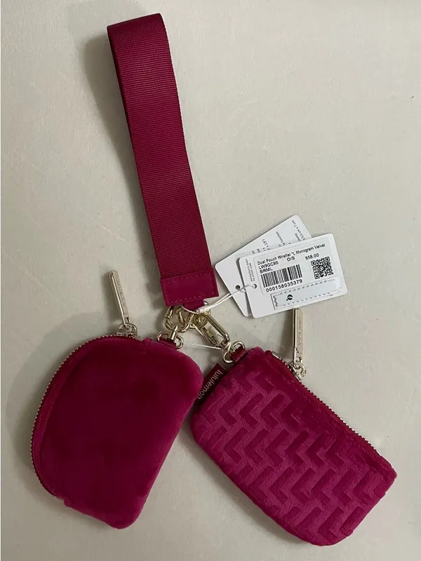 Lululemon NWT Dual Pouch Wristlet Keychain Strap L Monogram Velvet Pink - Image 4