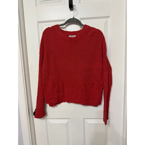 Madewell Womens Ribbed Pocket‎ Crewneck Sweater Rust Red J8782 Medium - Image 2