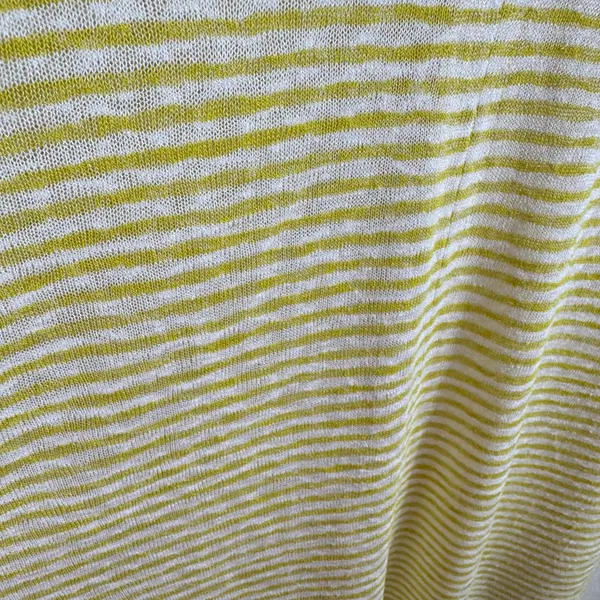 Pure Essence Yellow White Striped Short Sleeve‎ Lightweight Round Neck Blouse S - Image 3