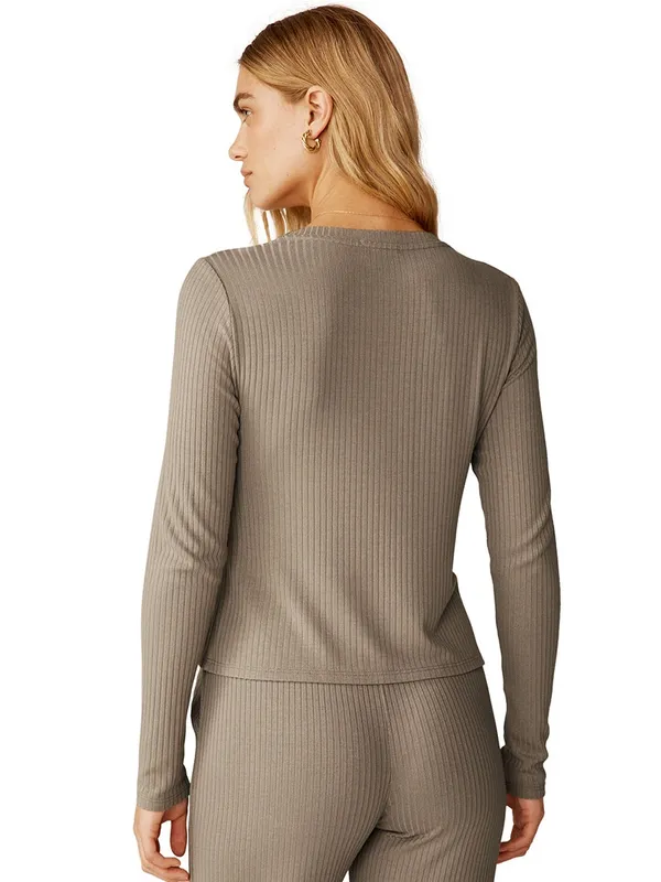 Beyond Yoga Well Traveled Ribbed Lounge Cardigan Taupe Tan Small - Image 2
