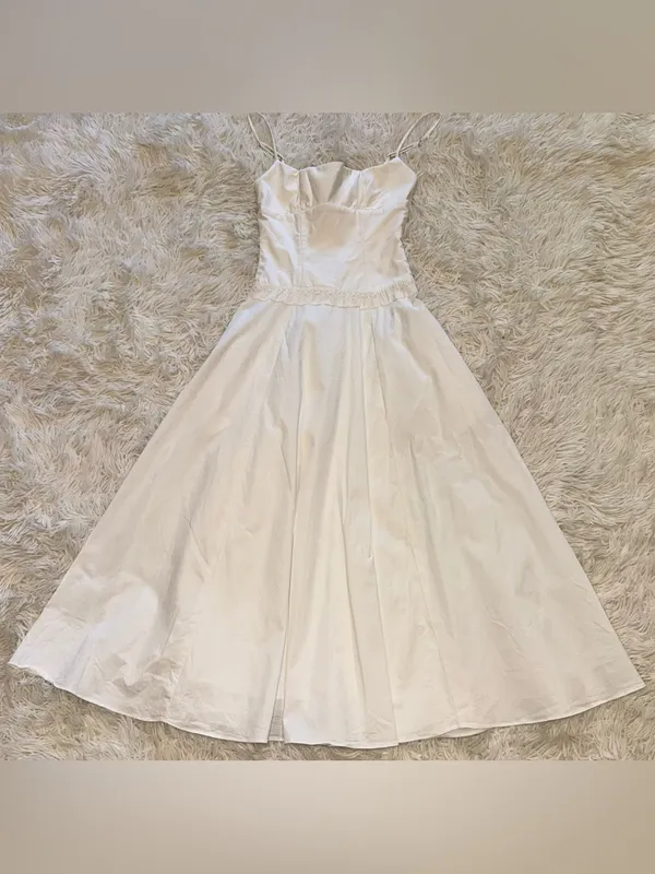 NEW HOUSE OF CB Liora Eyelet Trim Cotton Midi White Dress sz XS - Image 5