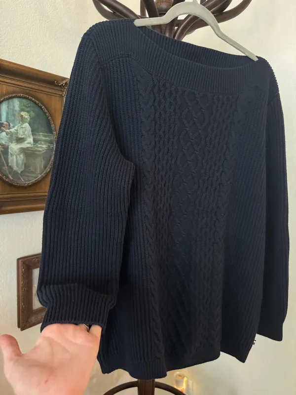 Vintage Tommy Hilfiger Boat Neck Navy Knit Sweater - Image 4