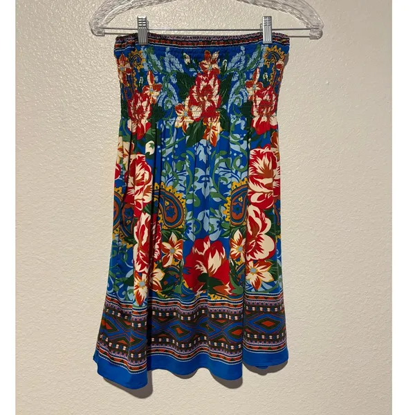 Forever 21 Size Medium Vibrant Multicolor Floral Smocked Strapless Mini Dress - Image 2