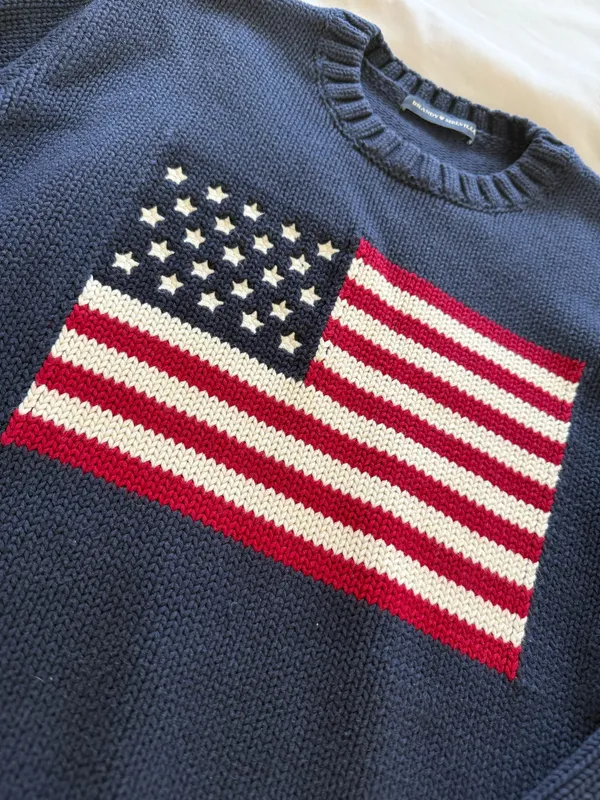Brandy Melville Navy Blue Knit American Flag Sweater - Image 4