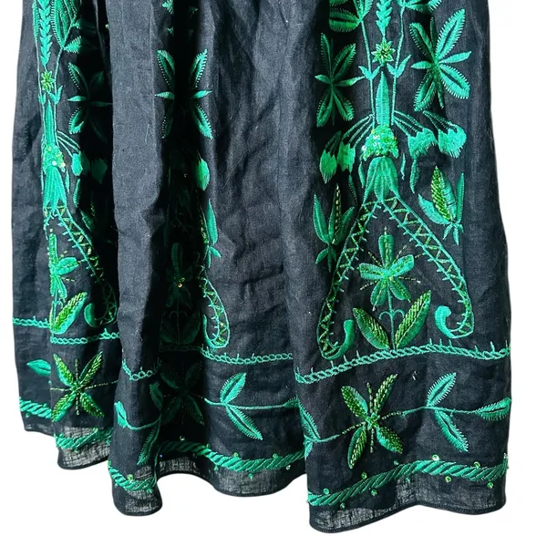 Vintage Sue Wong Linen Midi Dress Beaded Embroidery Summer Party Vacation - Image 11