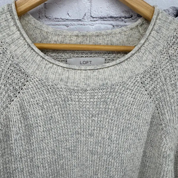 Loft Sweater Women's L Beige Marled Pullover Round Neck Rolled Hem Oversized - Image 4