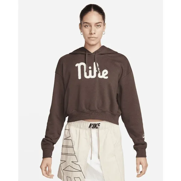Nike Women's Sportswear Club Fleece Oversized Cropped Hoodie Brown Large - Image 9