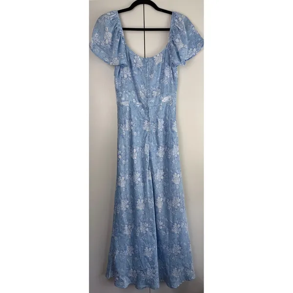 Altar'd State Blue Floral Maxi Dress Short Flutter Sleeve Tie‎ Front Womens S - Image 3
