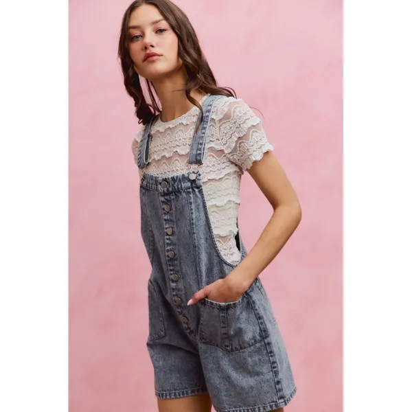 SO ME Denim Washed On Front With Adjustable Strap Romper - Image 9