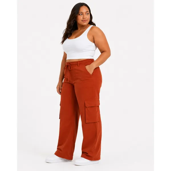 Time and Tru Womens Cargo Pants Size 18 Short Auburn Sun Drawstring Wide Leg - Image 6