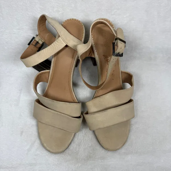 Crevo‎ Footwear Beige Leather Block Heel Sandals Memory Foam Studded Boho 10 - Image 4