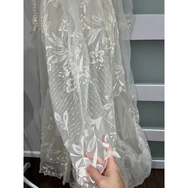 Vintage 80s‎ Victorian Revival Wedding Dress Ivory High Neck Sheer Lace Illusion - Image 8